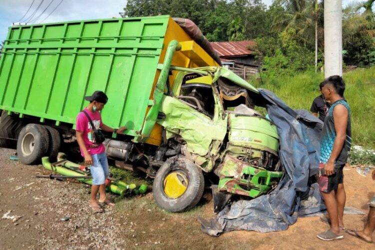 Truk yang alami kecelakaan maut di Desa Sungai Buluh, Kabupaten Batanghari.